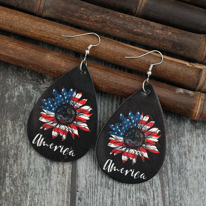 PU Leather Sunflower Teardrop Shape Earrings back view — Livostyle