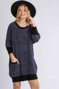 Ribbed Hem Round Neck 3/4 Sleeve Sweater Dress with Pockets — Livostyle