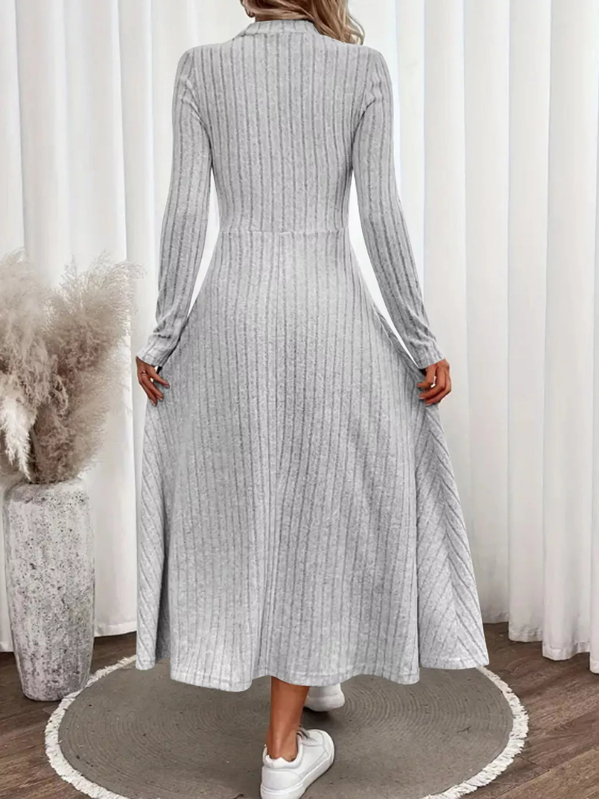 Basic Style Ribbed Knit Long Sleeve Midi Dress – photo 9