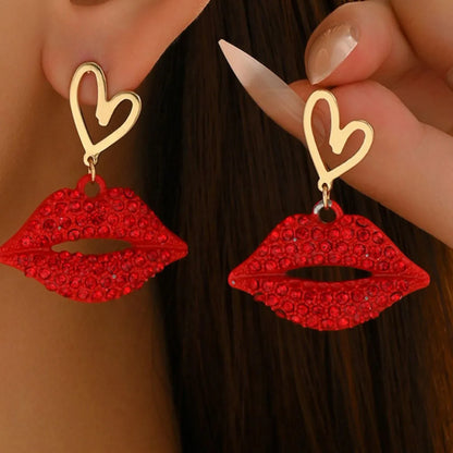 18K Gold-Plated Rhinestone Lips Heart Dangle Earrings — Livostyle