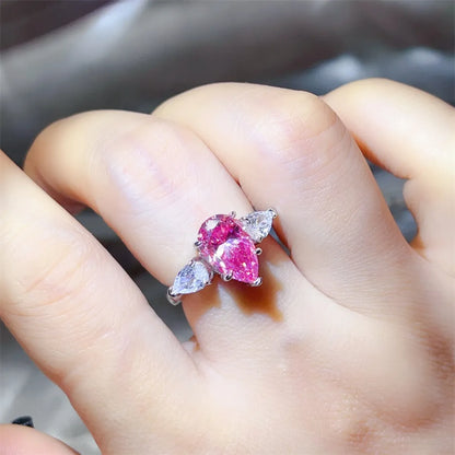 2 Carat 925 Sterling Silver Moissanite Ring — Pear-Shape Pink — Livostyle
