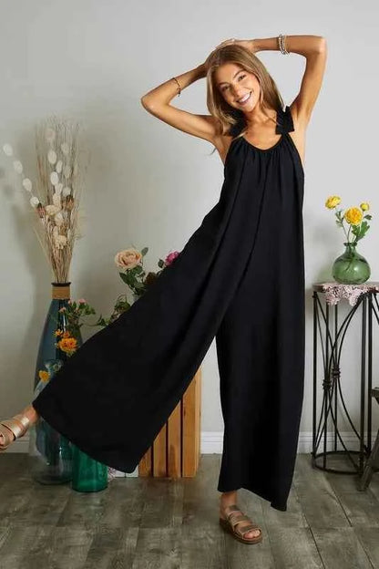 Elastic Ruffle Shoulder Jumpsuit — Livostyle