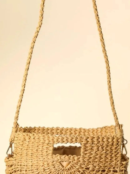Braided Semi Circle Tote Bag in Beige Handbag — detail view — Livostyle