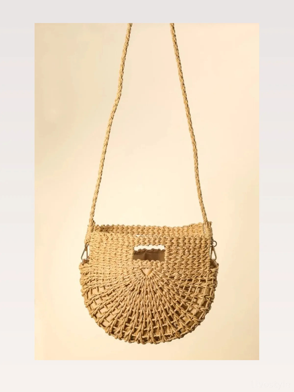 Braided Semi Circle Tote Bag in Beige Handbag — styled showcase — Livostyle
