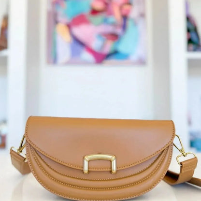 Buckle Closure Crescent Faux Leather Crossbody Bag — square view — Livostyle