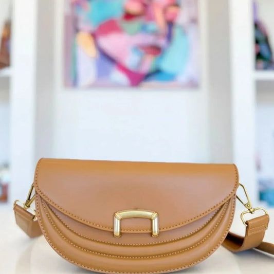Buckle Closure Crescent Faux Leather Crossbody Bag — square view — Livostyle