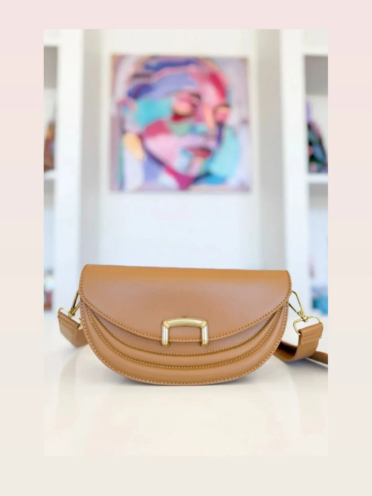Buckle Closure Crescent Faux Leather Crossbody Bag — styled showcase — Livostyle