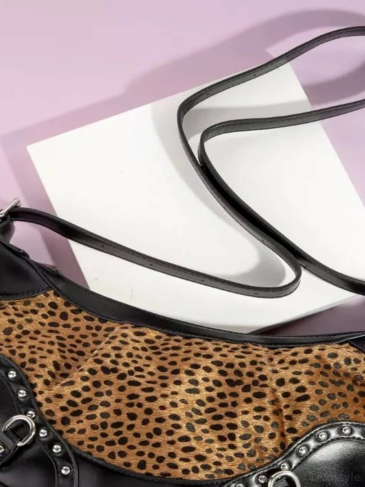 Dark Spotted Leopard Print Half Moon Shoulder Bag — detail view — Livostyle
