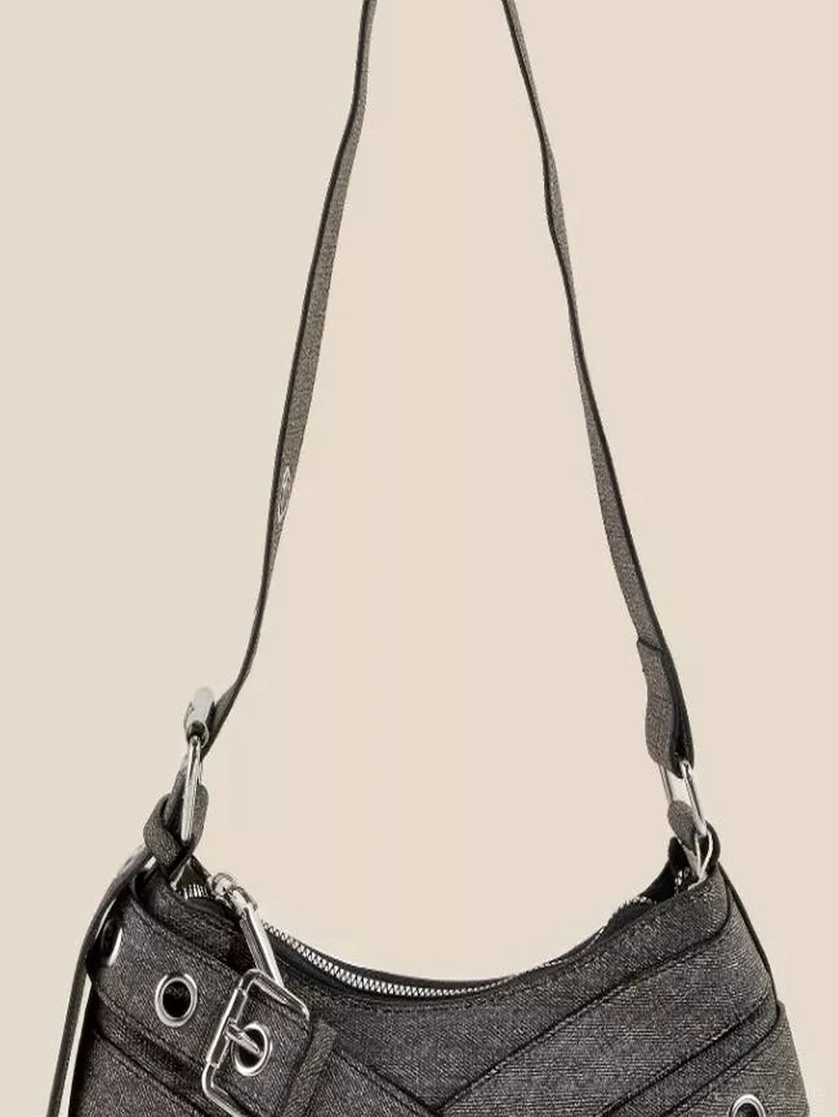 Denim Belt Accent Shoulder Bag — detail view — Livostyle