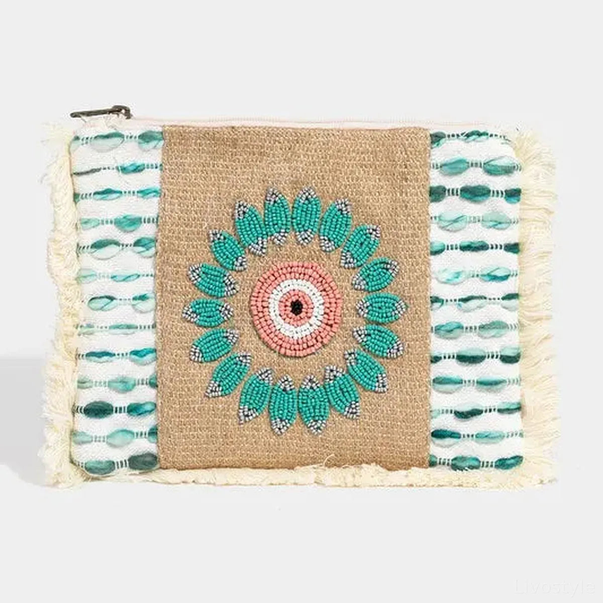Evil Eye Fringe Cosmetic Bag — square view — Livostyle