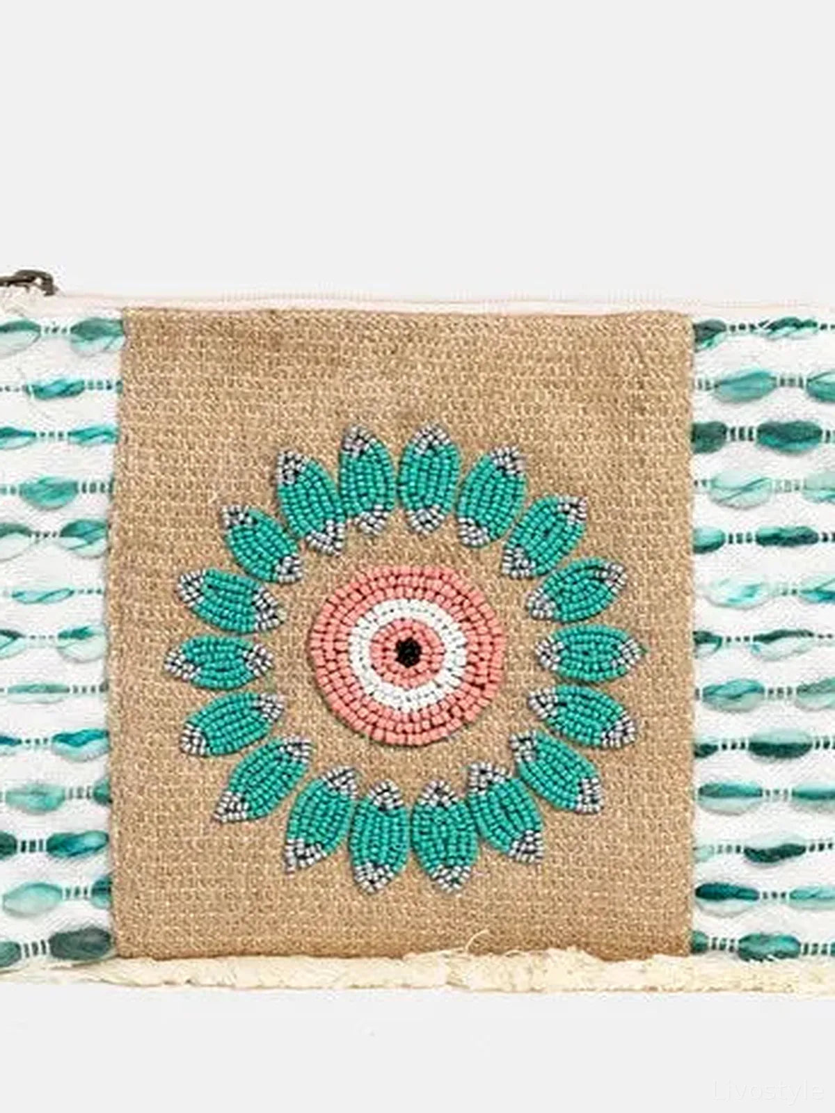Evil Eye Fringe Cosmetic Bag — detail view — Livostyle