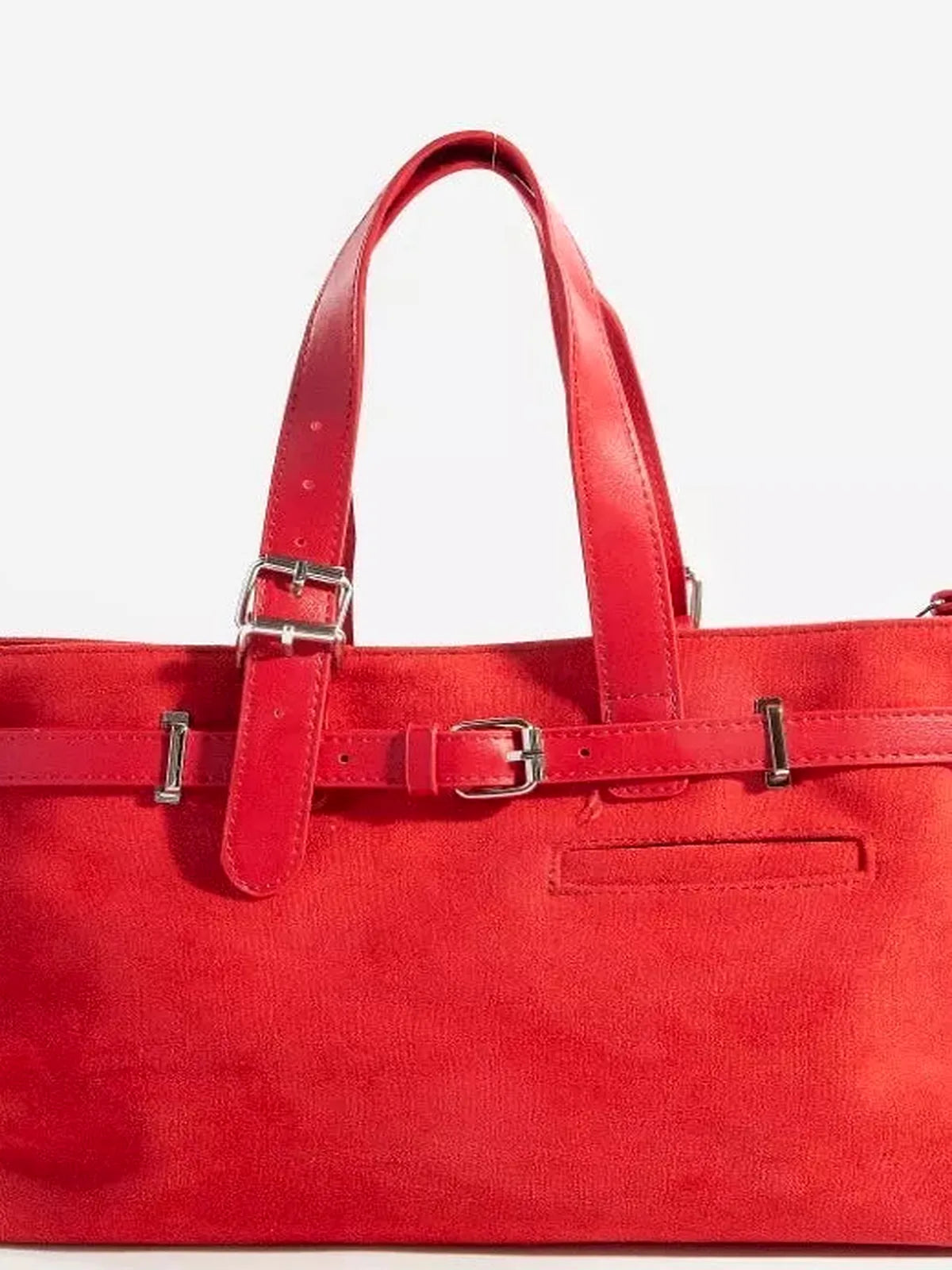 Faux Leather Buckle Strap Detail Tote Bag — detail view — Livostyle