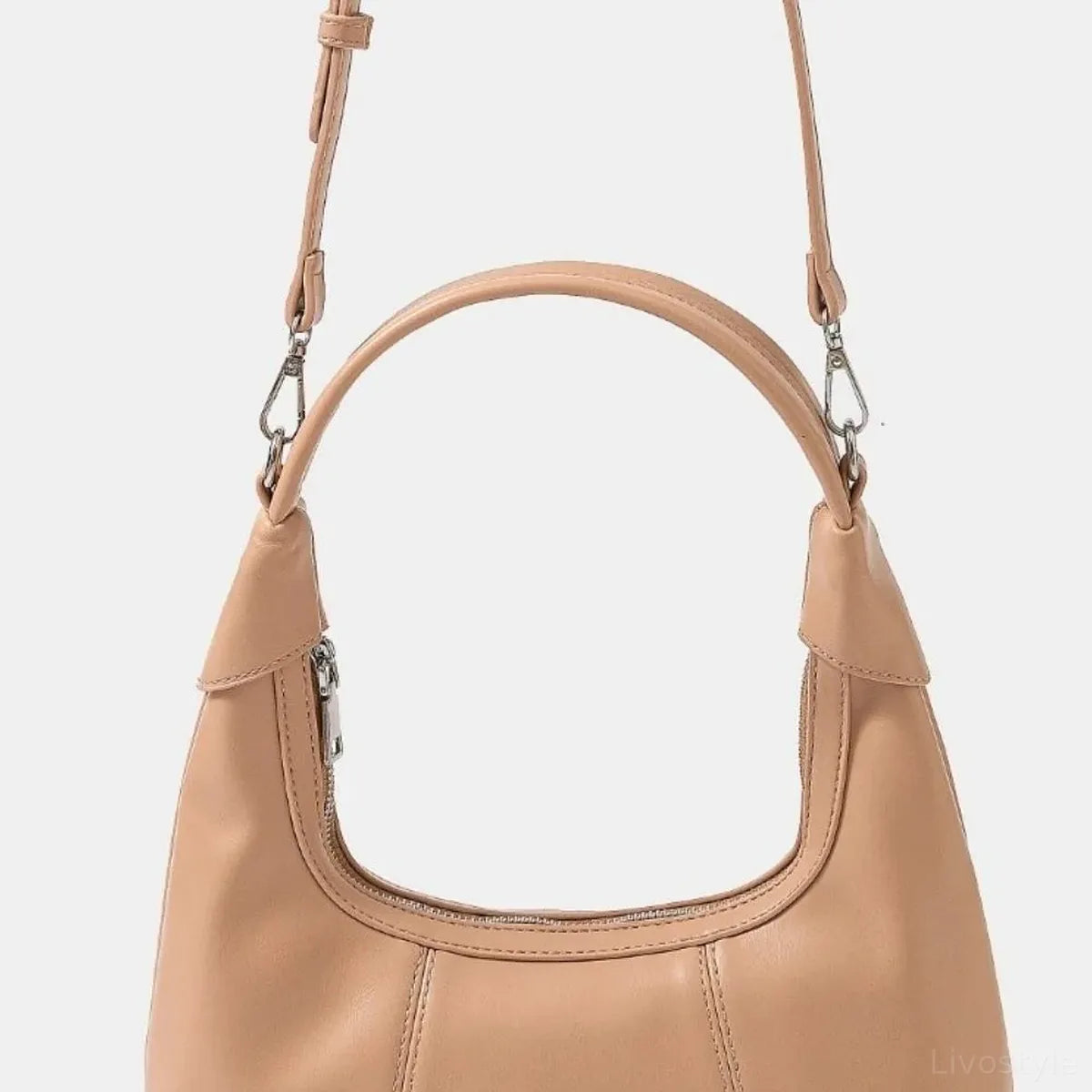 Faux Leather Round Multi Panel Hand Bag — square view — Livostyle