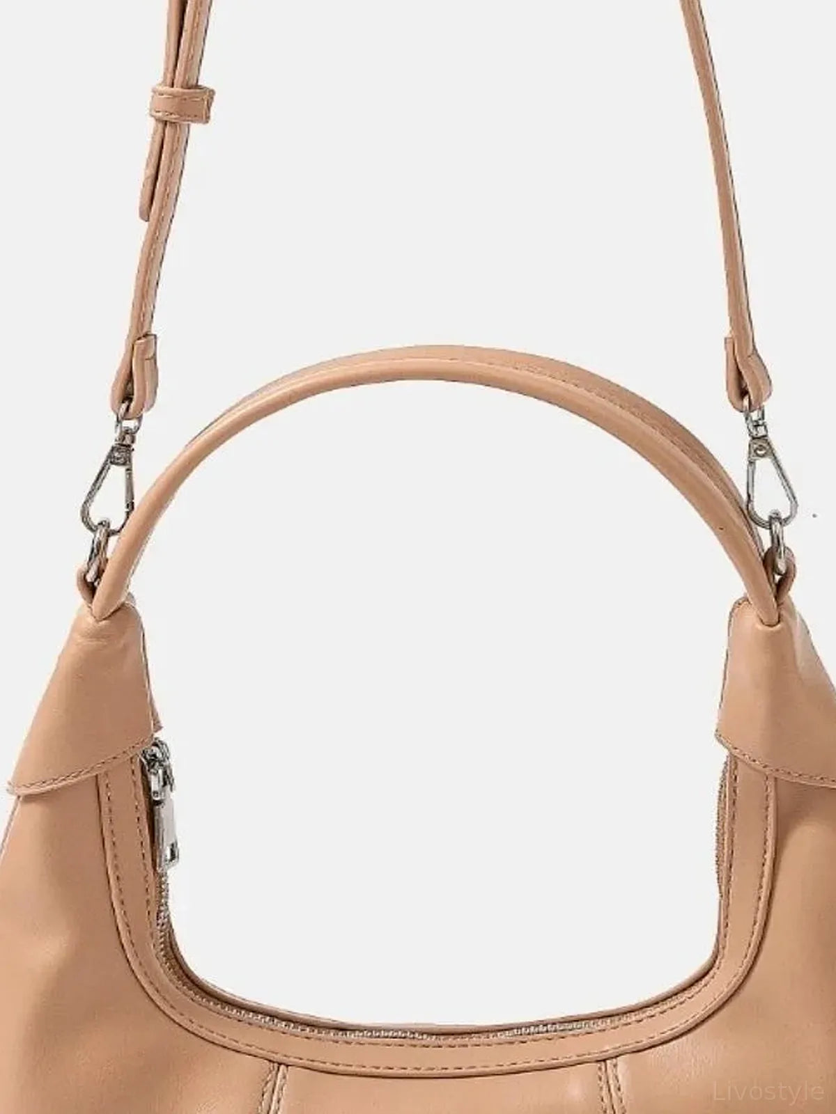 Faux Leather Round Multi Panel Hand Bag — detail view — Livostyle