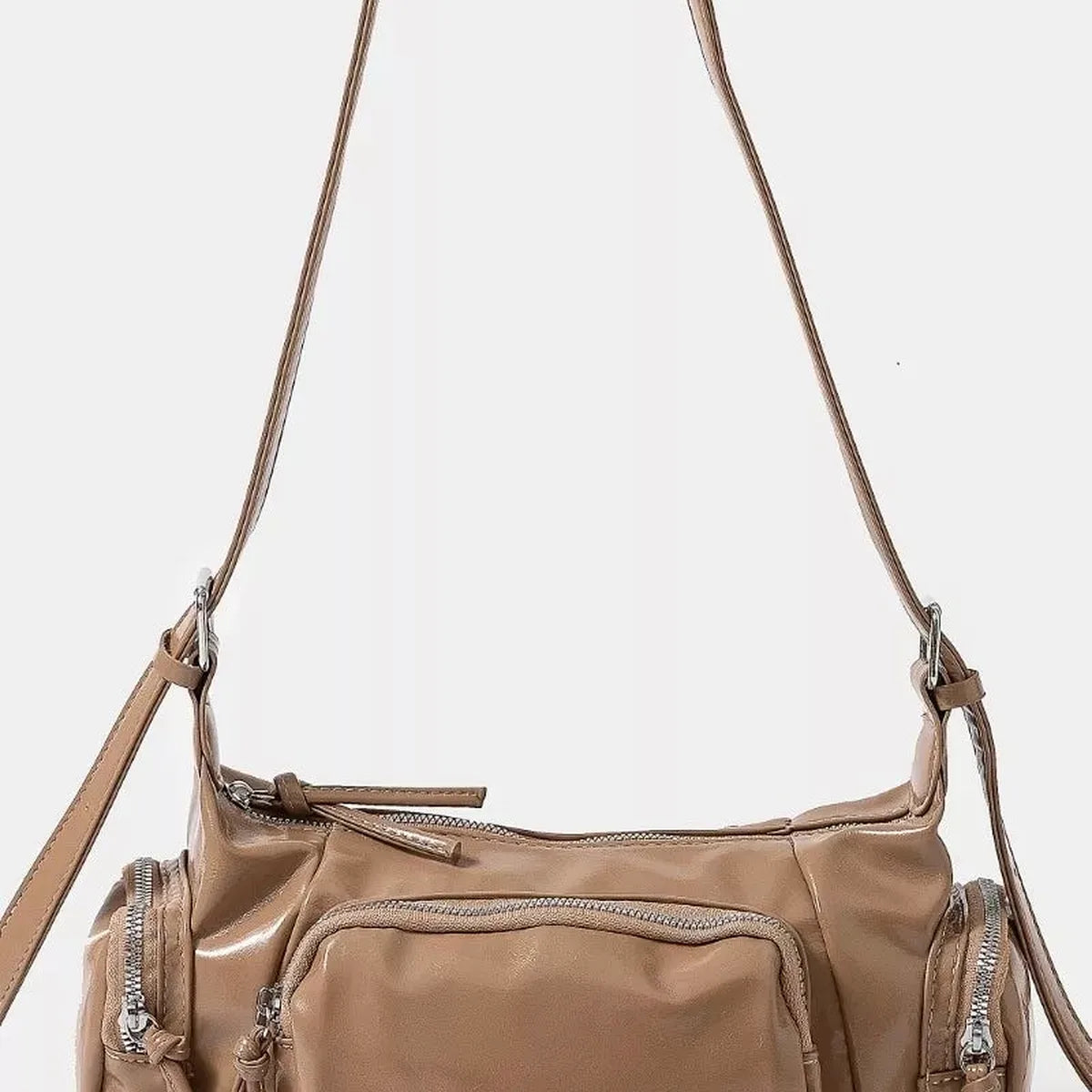 Glossy Faux Leather Multi Pocket Hand Bag — square view — Livostyle