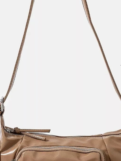 Glossy Faux Leather Multi Pocket Hand Bag — detail view — Livostyle