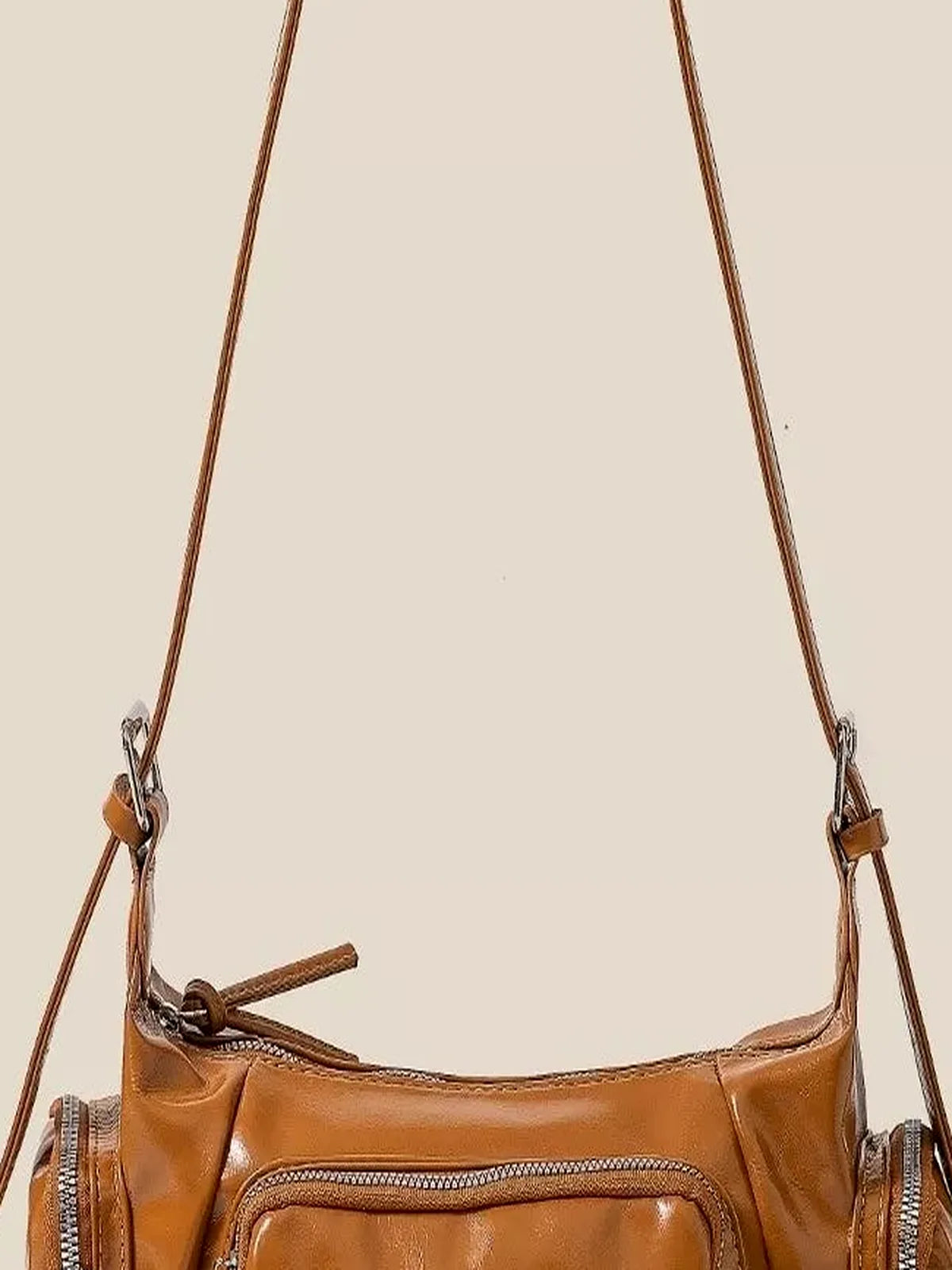 Glossy Faux Leather Multi Pocket Hand Bag — detail view — Livostyle