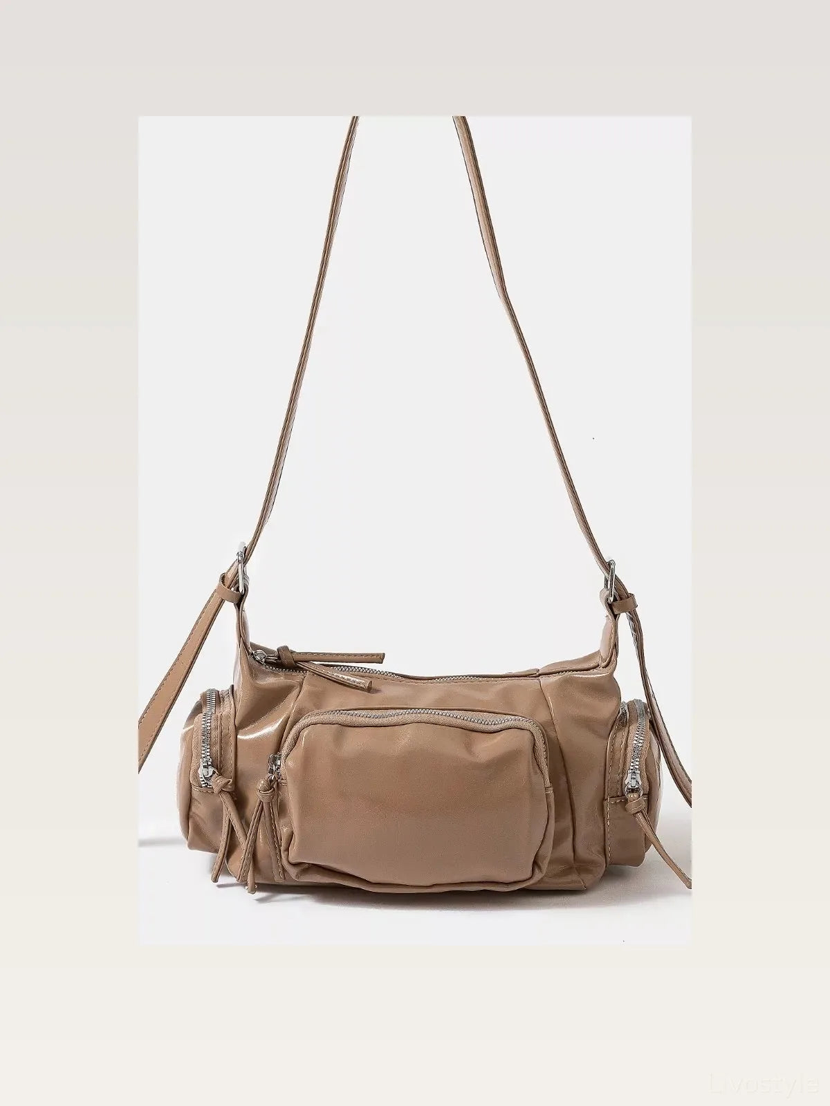 Glossy Faux Leather Multi Pocket Hand Bag — styled showcase — Livostyle