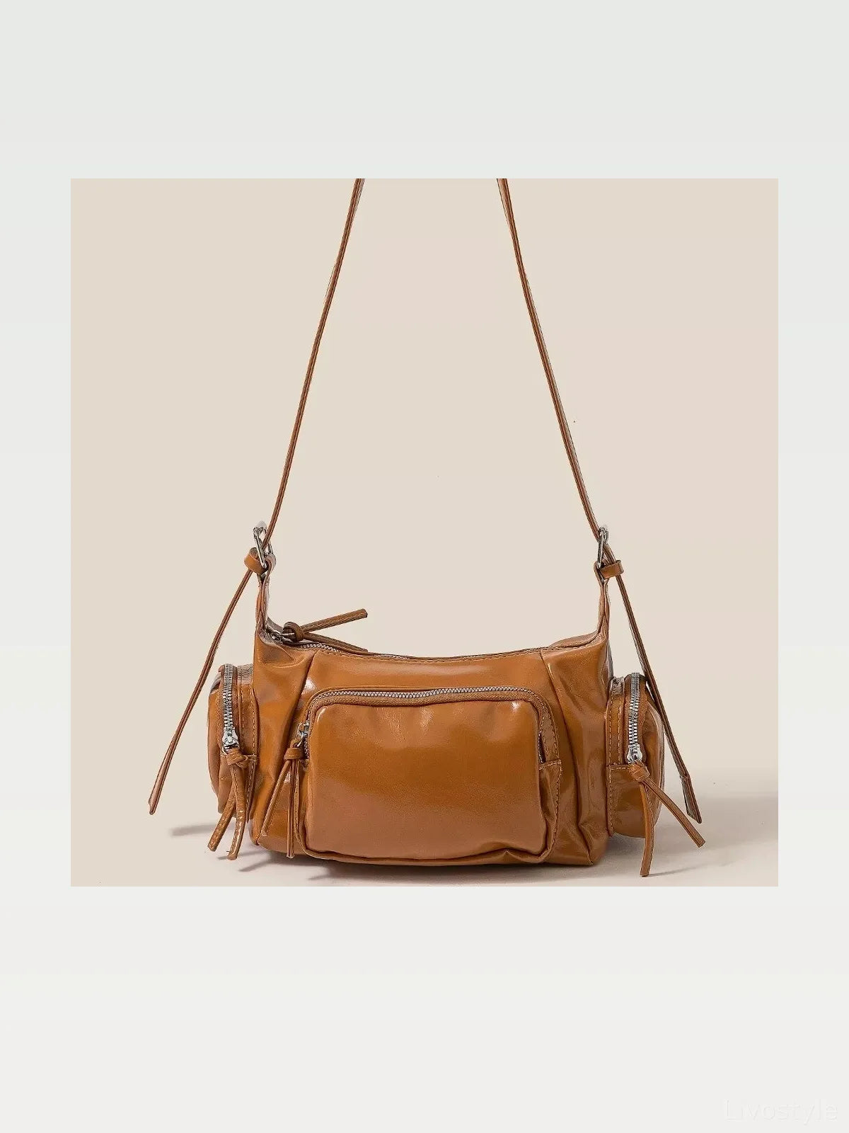 Glossy Faux Leather Multi Pocket Hand Bag — styled showcase — Livostyle