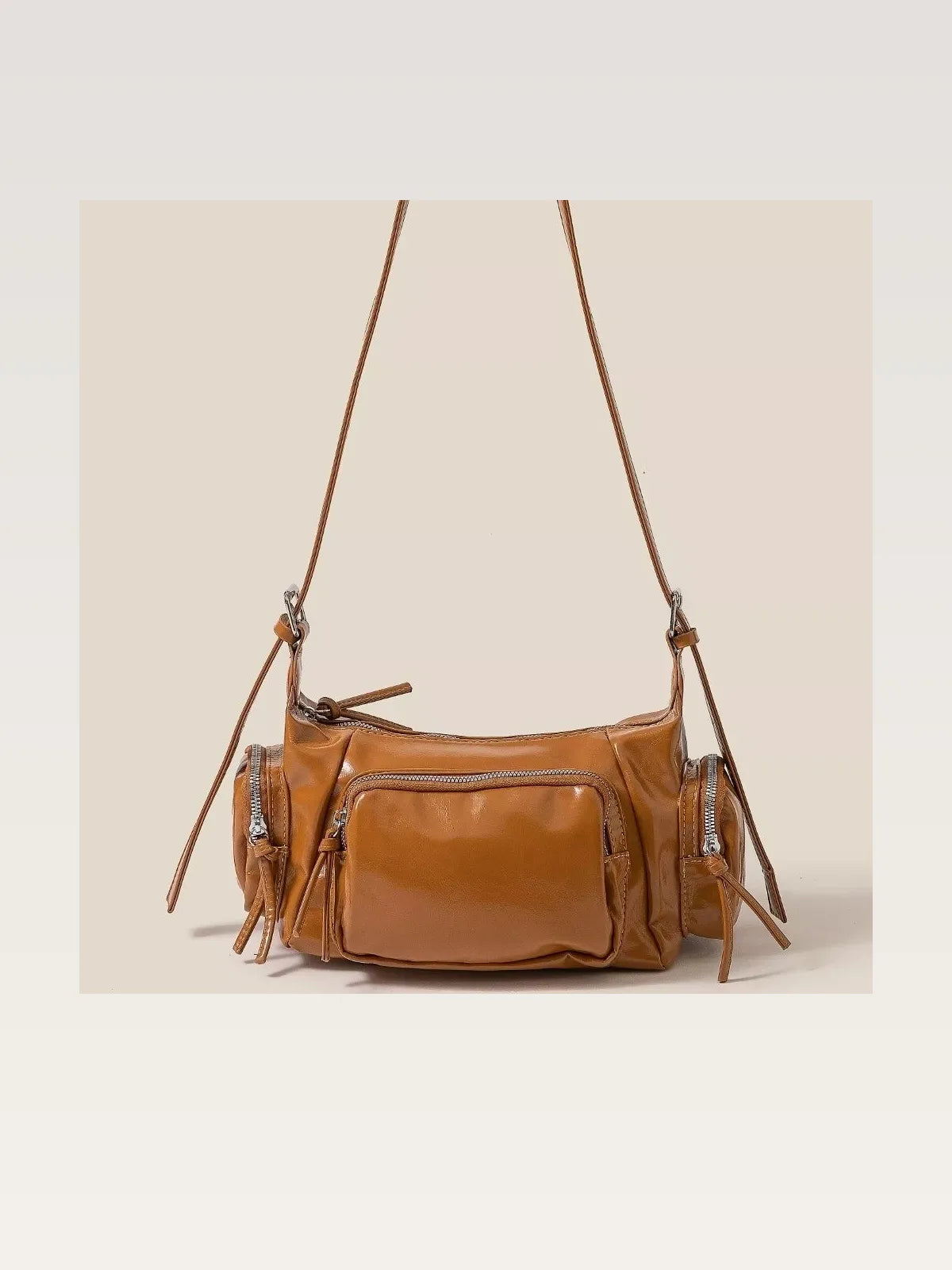 Glossy Faux Leather Multi Pocket Hand Bag — styled showcase — Livostyle