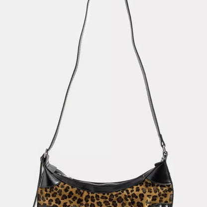Leopard Print Half Moon Shoulder Bag in Black — square view — Livostyle