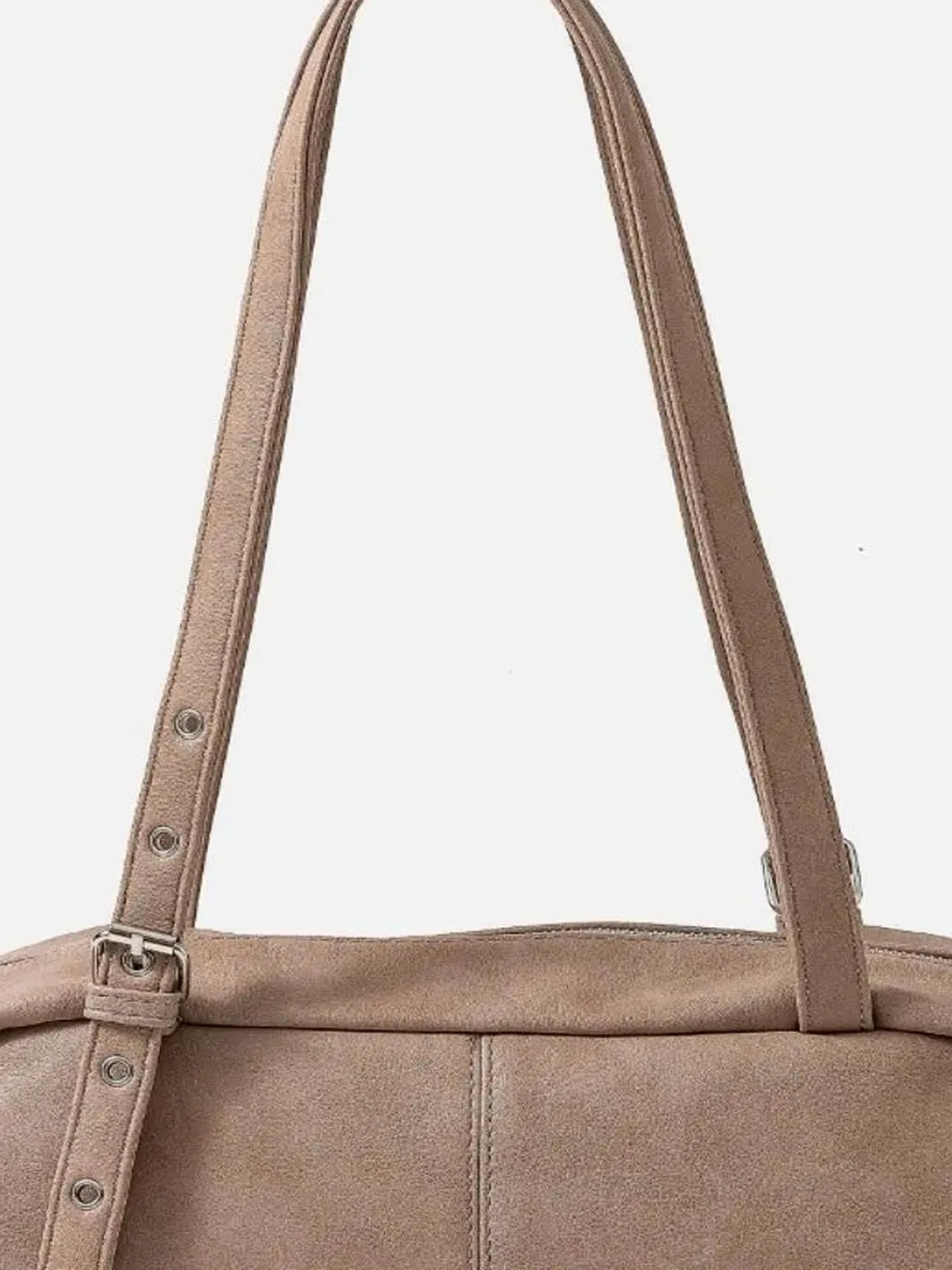 Multi Grommet Belt Strap Rustic Rectangular Hand Bag in Khak — detail view — Livostyle