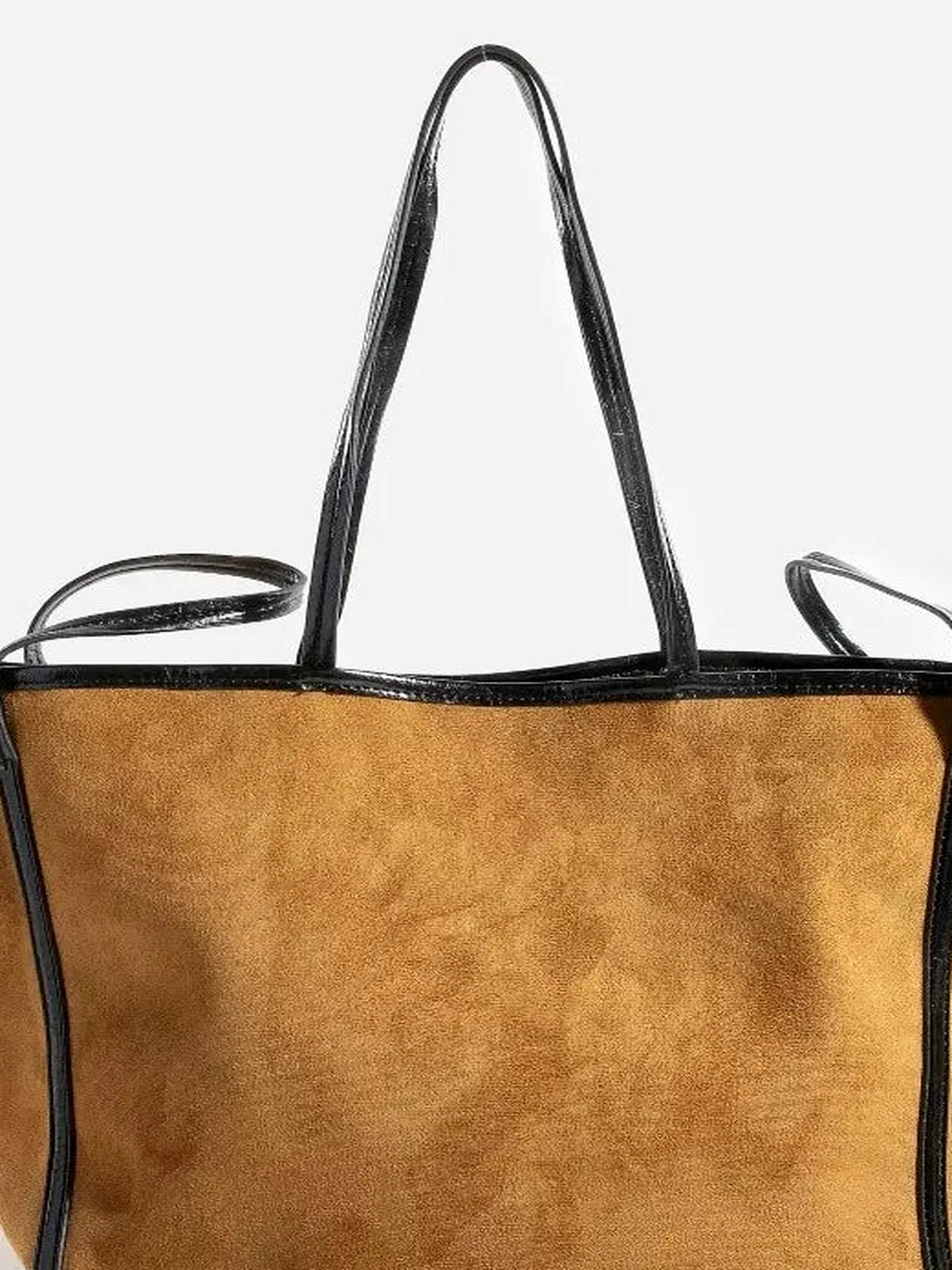 Suede Tote Faux Leather Trim Shoulder Strap — detail view — Livostyle
