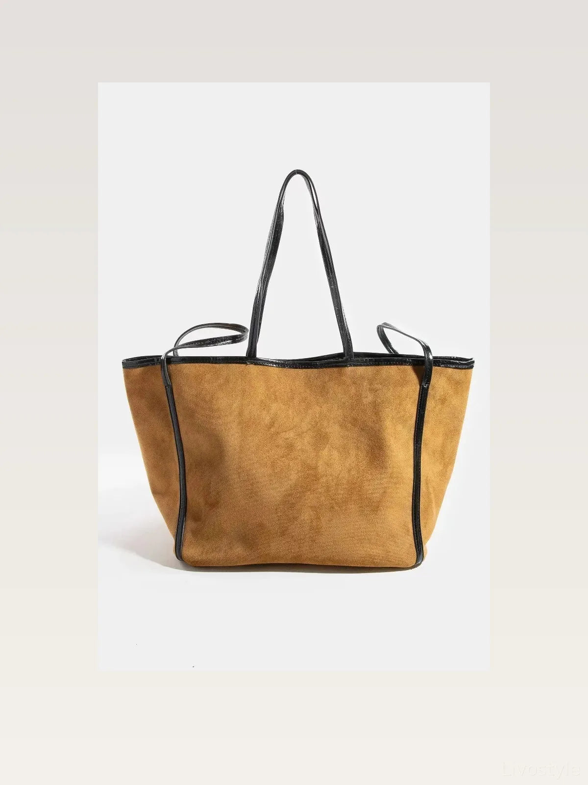 Suede Tote Faux Leather Trim Shoulder Strap — styled showcase — Livostyle