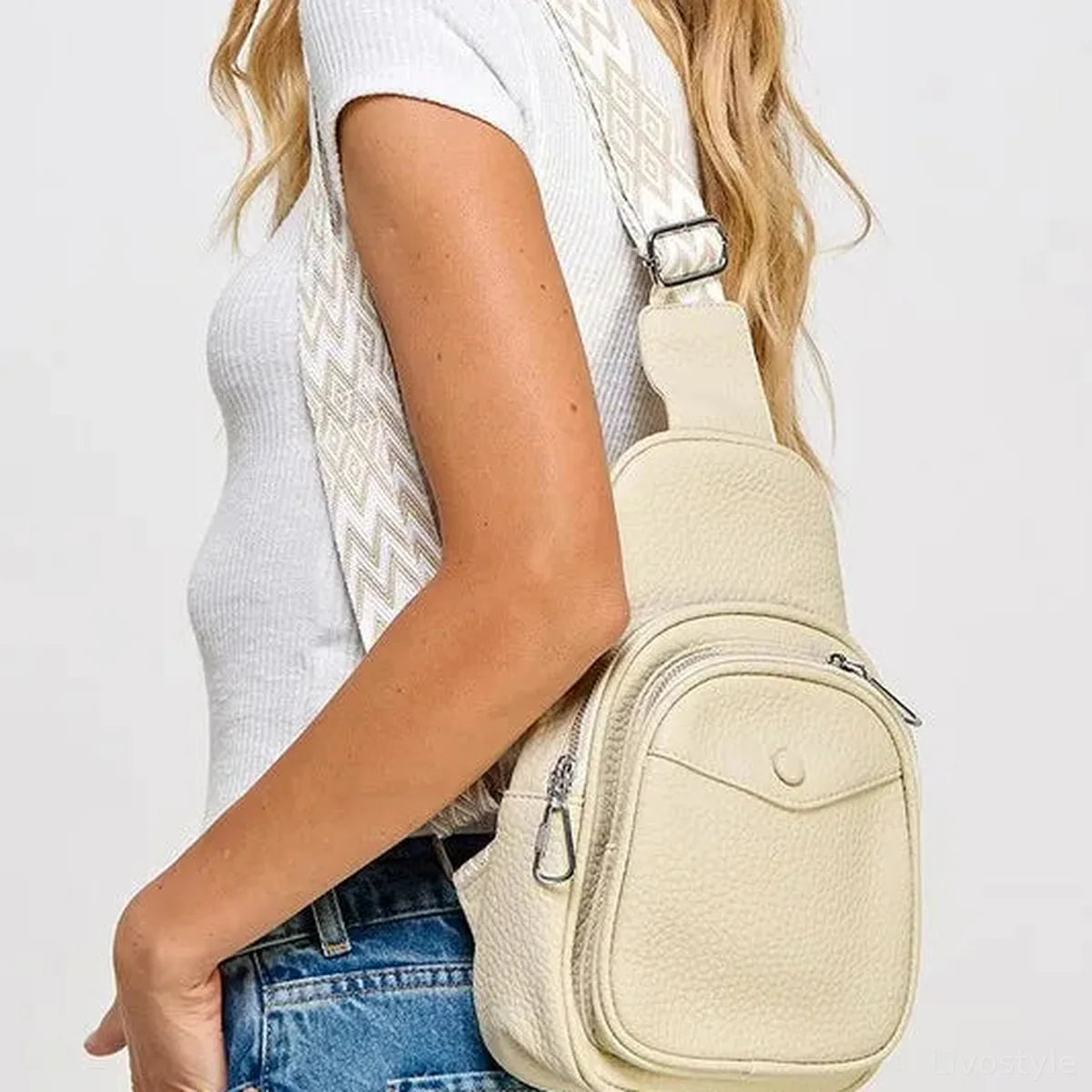 Textured PU Leather Sling Bag — square view — Livostyle