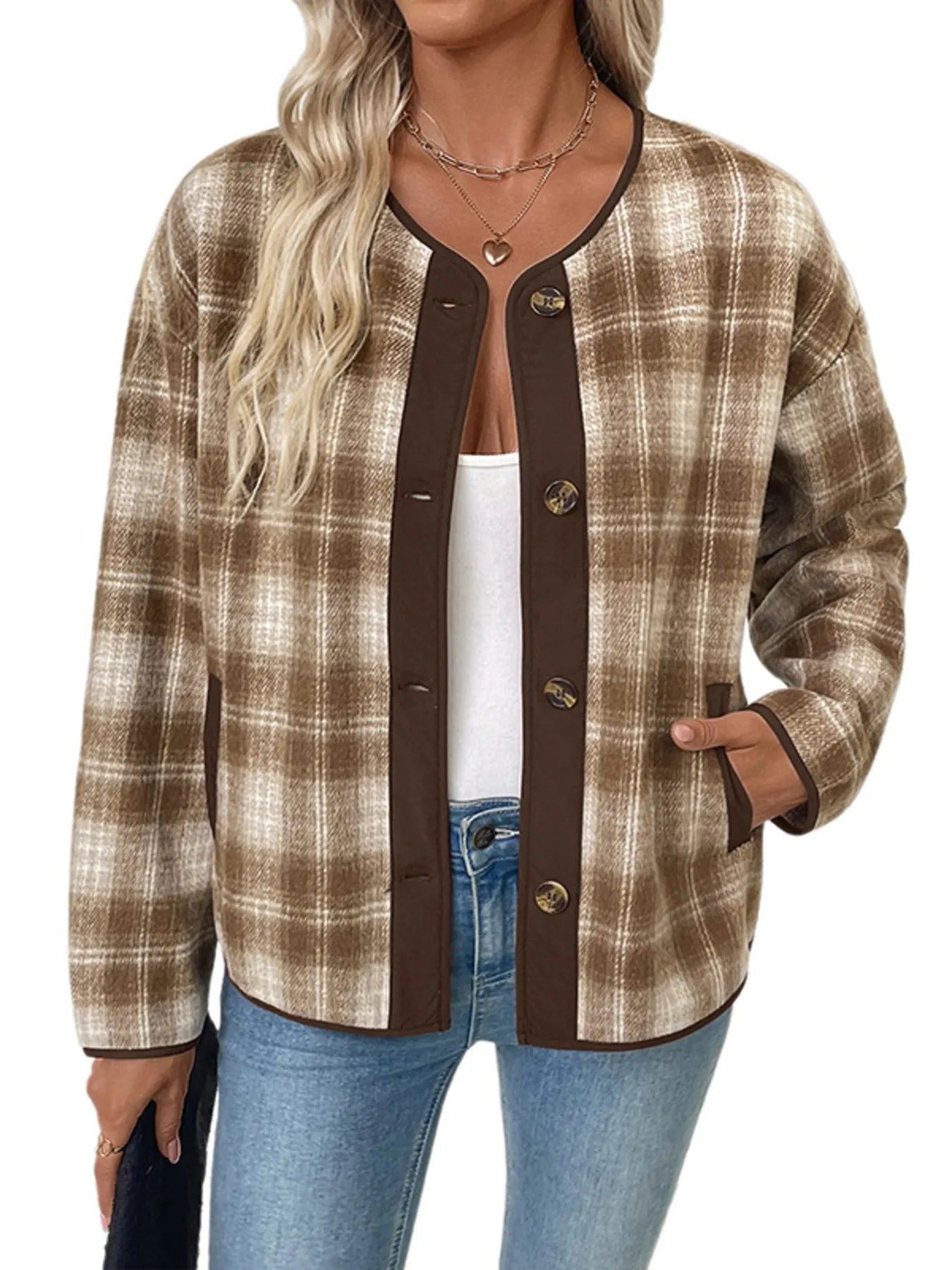 Plaid Long Sleeve Button-Up Jacket — Livostyle
