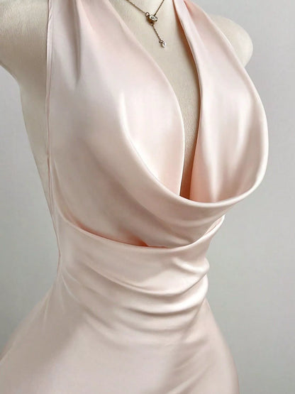 Satin Backless Halter Neck Dress – photo 3