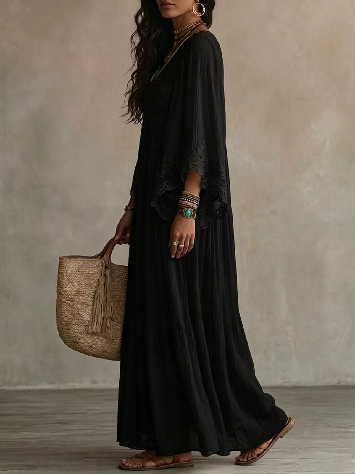 Lace Trim Tiered V-Neck Maxi Dress – photo 8