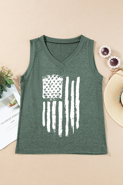 US Flag V-Neck Tank closeup — Livostyle