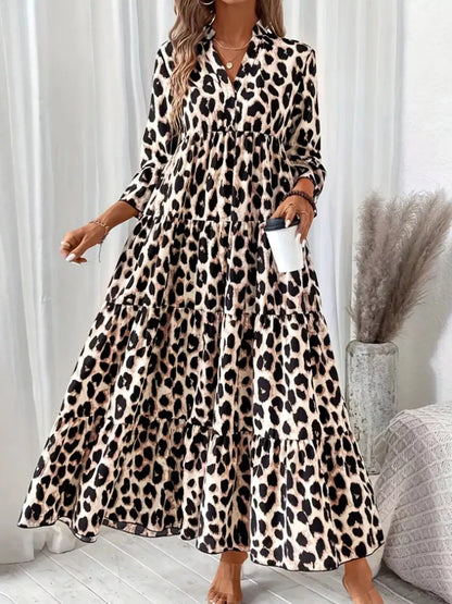 Leopard 3/4 Sleeve Ruched Midi Dress – photo 5