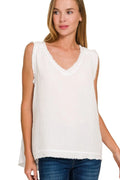 Double Gauze Raw Edge V-Neck Tank — Livostyle