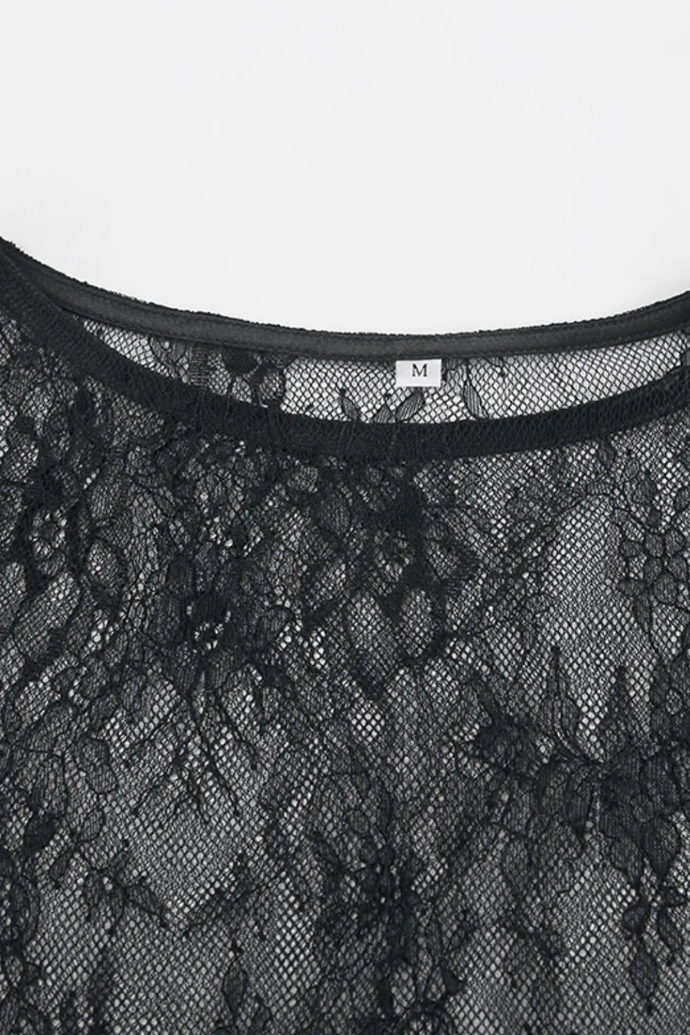 Fringe Round Neck Long Sleeve Lace Sheer Top styling — Livostyle
