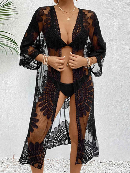 Lace Open Front Longline Cover-Up