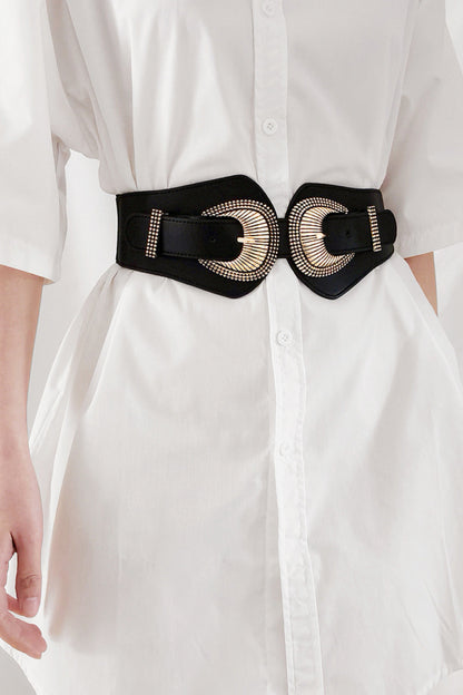 Shell Double Buckle Elastic Wide Belt — Livostyle