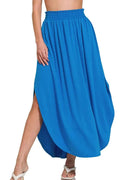 Smocked Waist Side Slit Maxi Skirt with Pockets in Ocean Blue