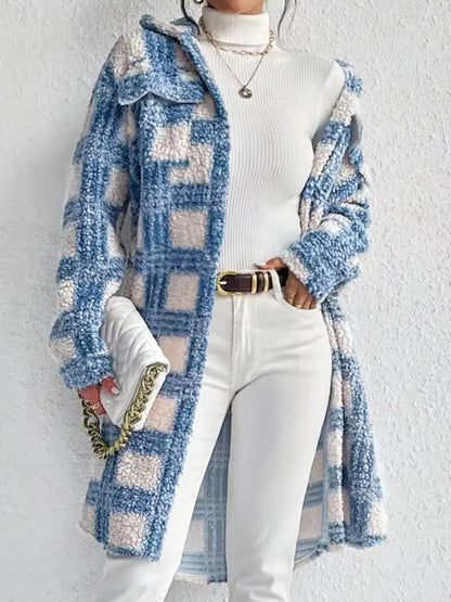 Plaid Button Up Long Sleeve Fleece Coat — Livostyle