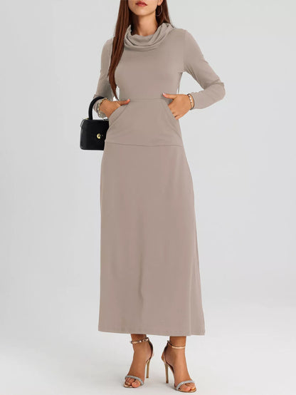 Cowl Neck Long Sleeve Midi Dress with Pockets – photo 13