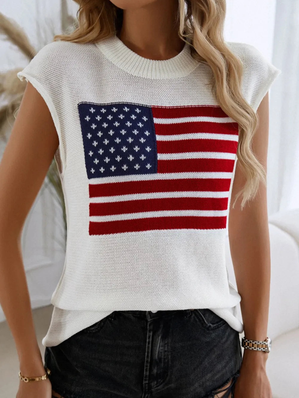 Devine US Flag Round Neck Sweater Vest back view — Livostyle