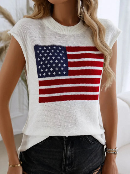 Devine US Flag Round Neck Sweater Vest back view — Livostyle