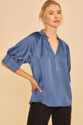 Elegant Satin V-Neck Blouse with Open Short Sleeves — Livostyle
