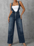Zip Front Wide Strap Denim Overalls — Livostyle