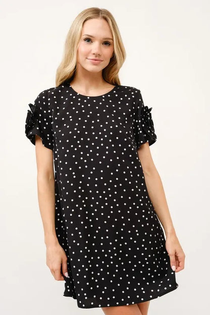 Whimsical Polka Dot Shift Dress with Embellished Sleeves — Livostyle