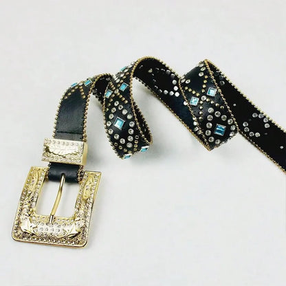 Rhinestone PU Leather Belt — Livostyle