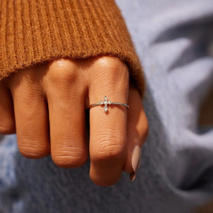 925 Sterling Silver Zircon Cross Ring — Livostyle
