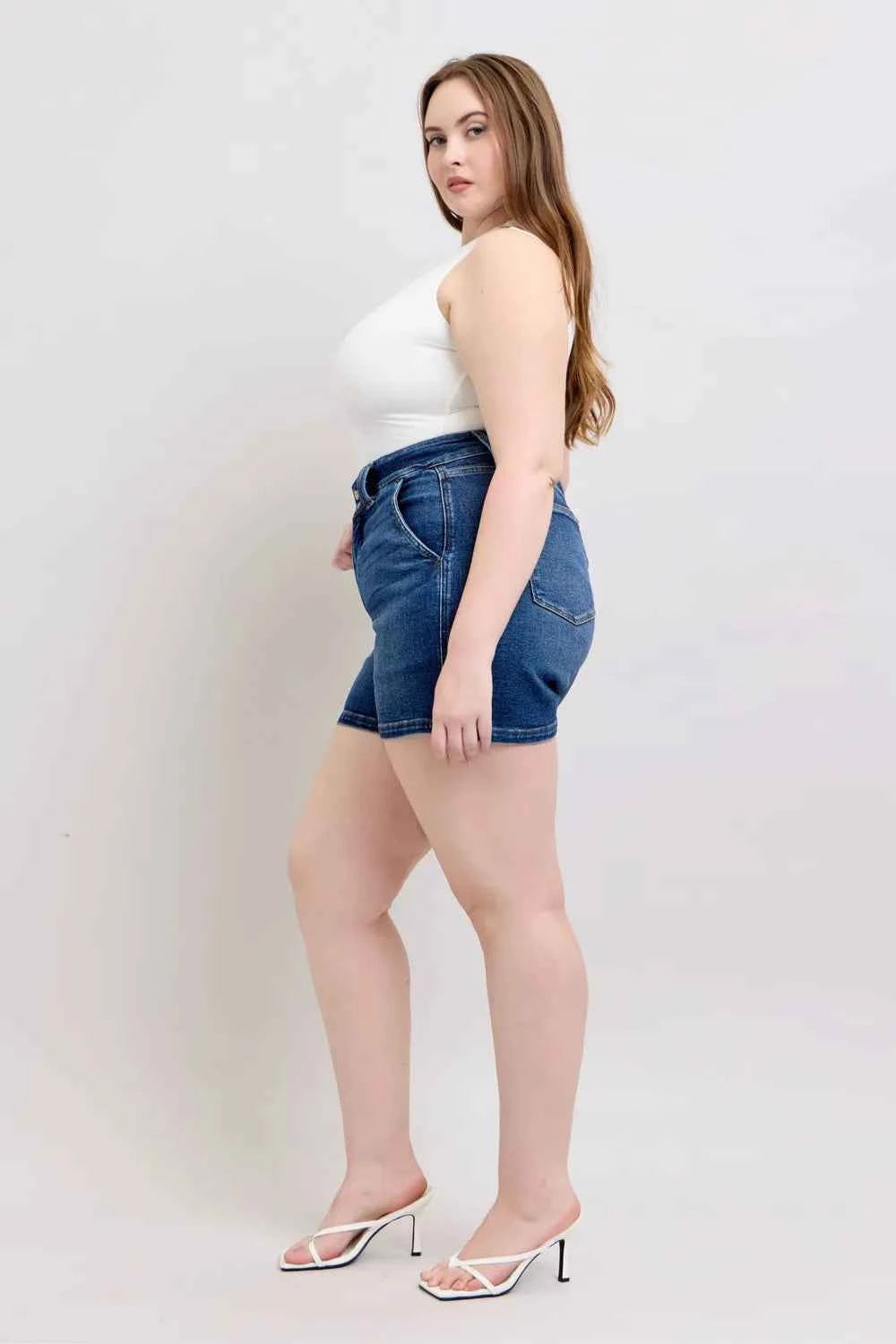 Judy Blue Full Size Double Button Waistband Denim Shorts Plus Size