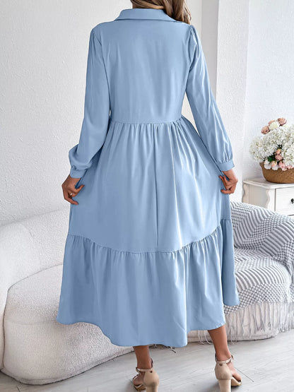 Long Sleeve Tiered Button-Front Midi Dress – photo 11